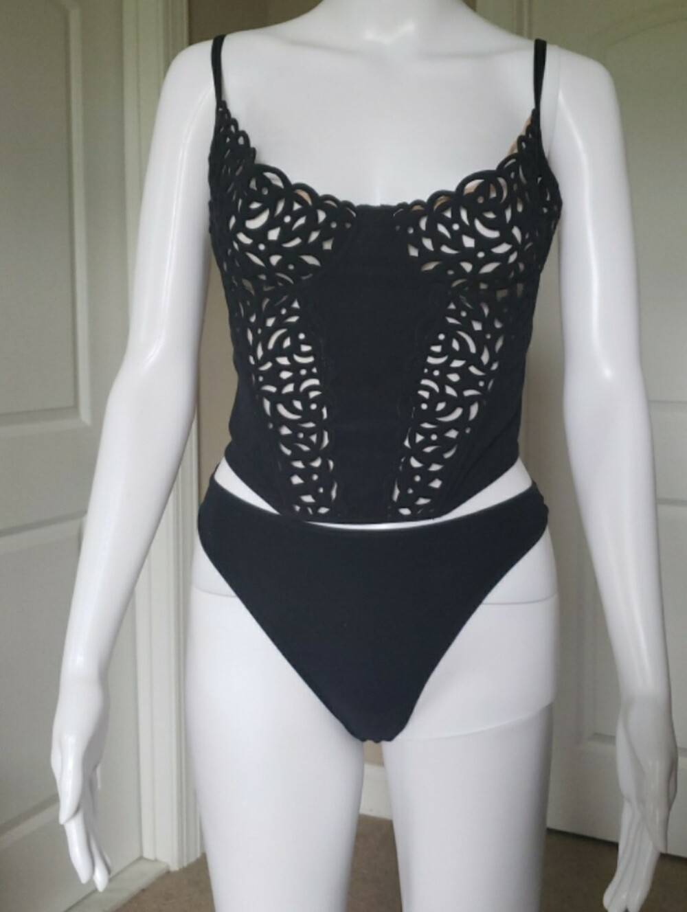 Victoria's Secret Vintage Black Bustier And Thong Panty 34C/Small